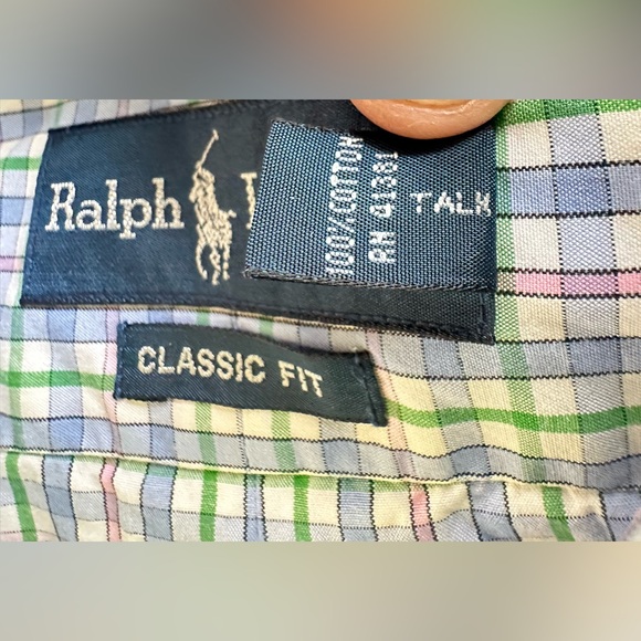 Ralph Lauren Shirt Mens XL‎ Blue Pink Plaid Short Sleeve Green Pony - Picture 7 of 8